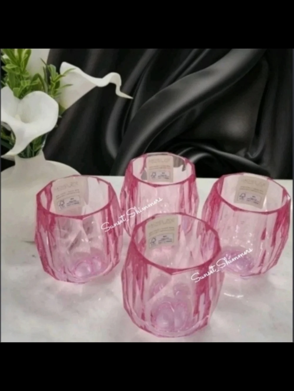 Rachel Zoe 4pc PINK Acrylic Crystal Tumbler Cup Drink Glass Set NEW